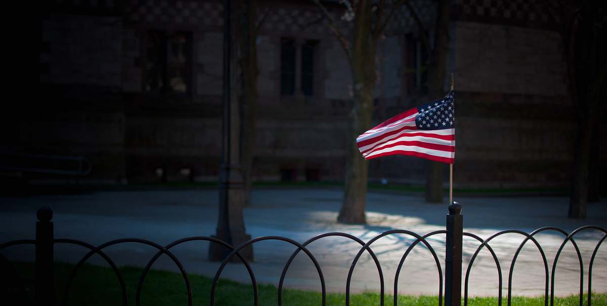 symbol USA flaglet on fence boston