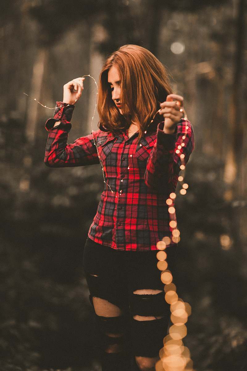 plaid woman in red and black dress shirt human
