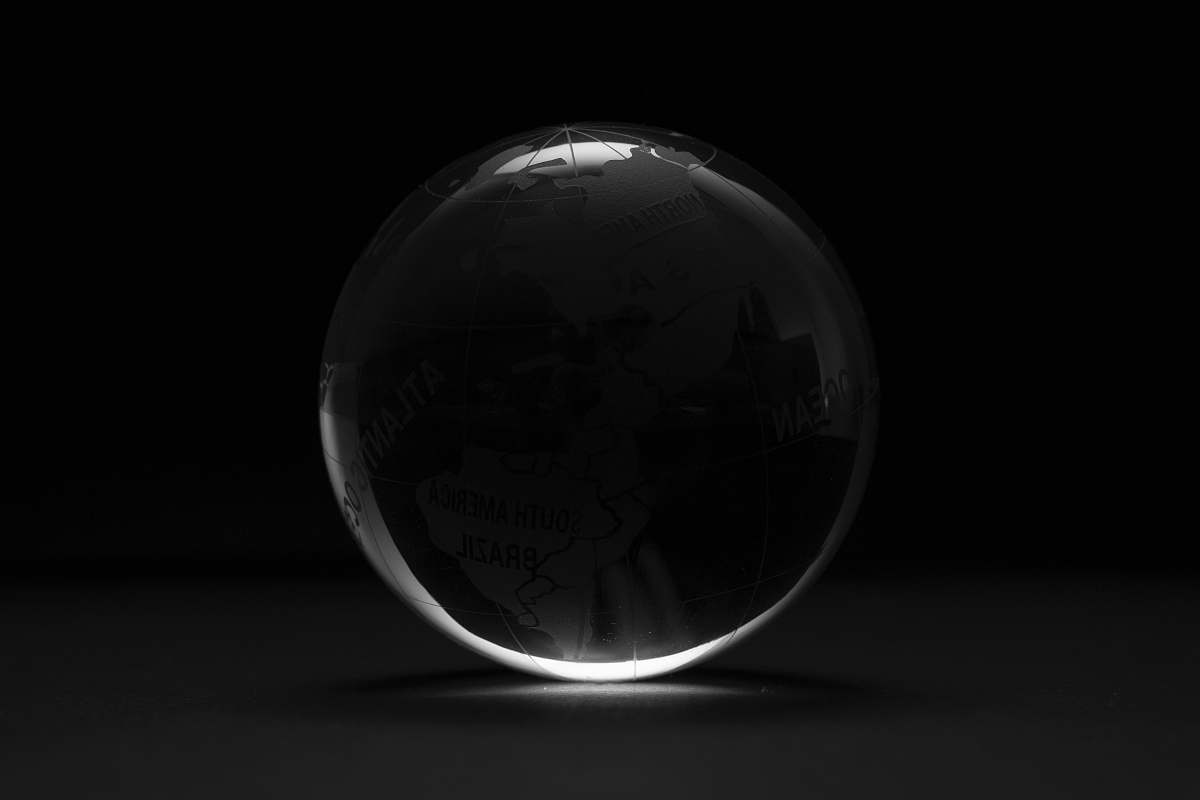 black round clear ball with black background sphere