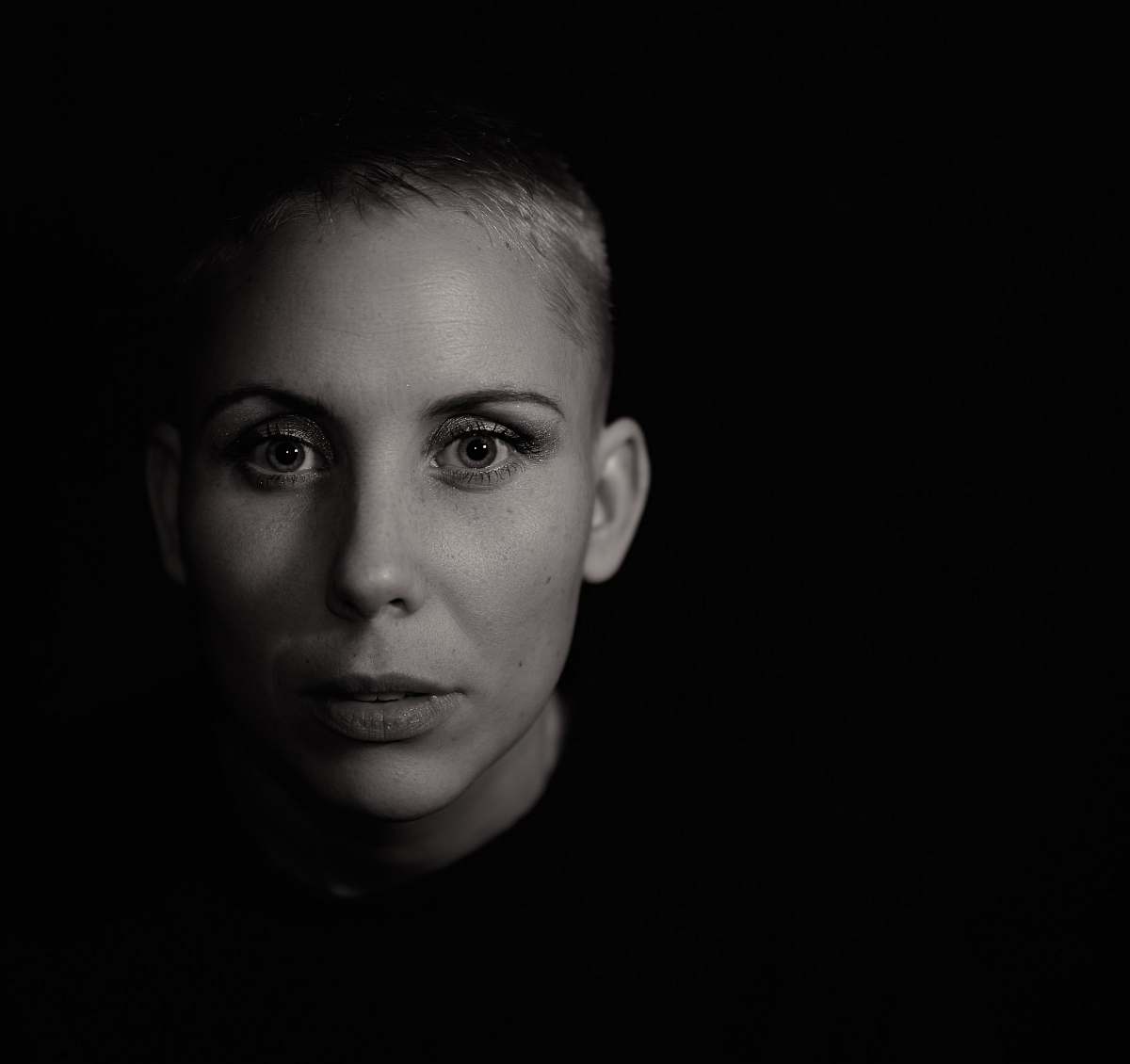 face woman in front of camera portrait