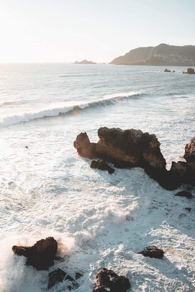 sea seawaves near mountain nature