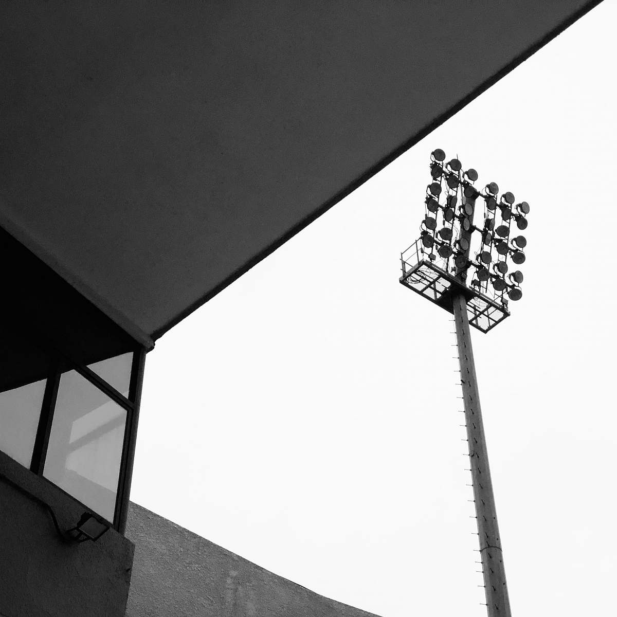 black-and-white grayscale photo of street lights countryside