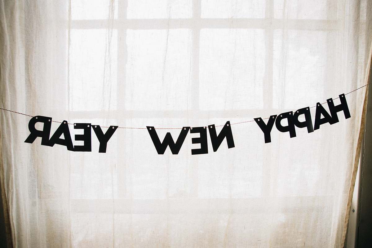 text happy new year hanged decor curtain