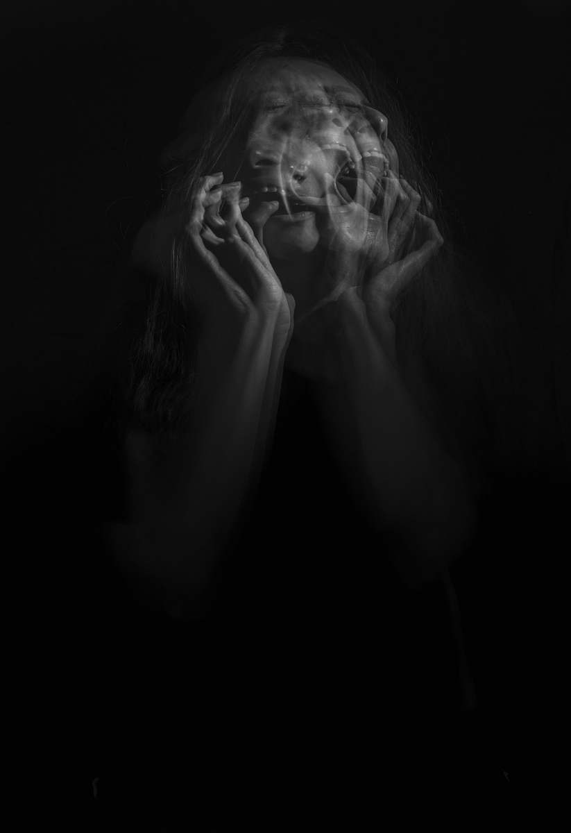 human woman's portrait black-and-white