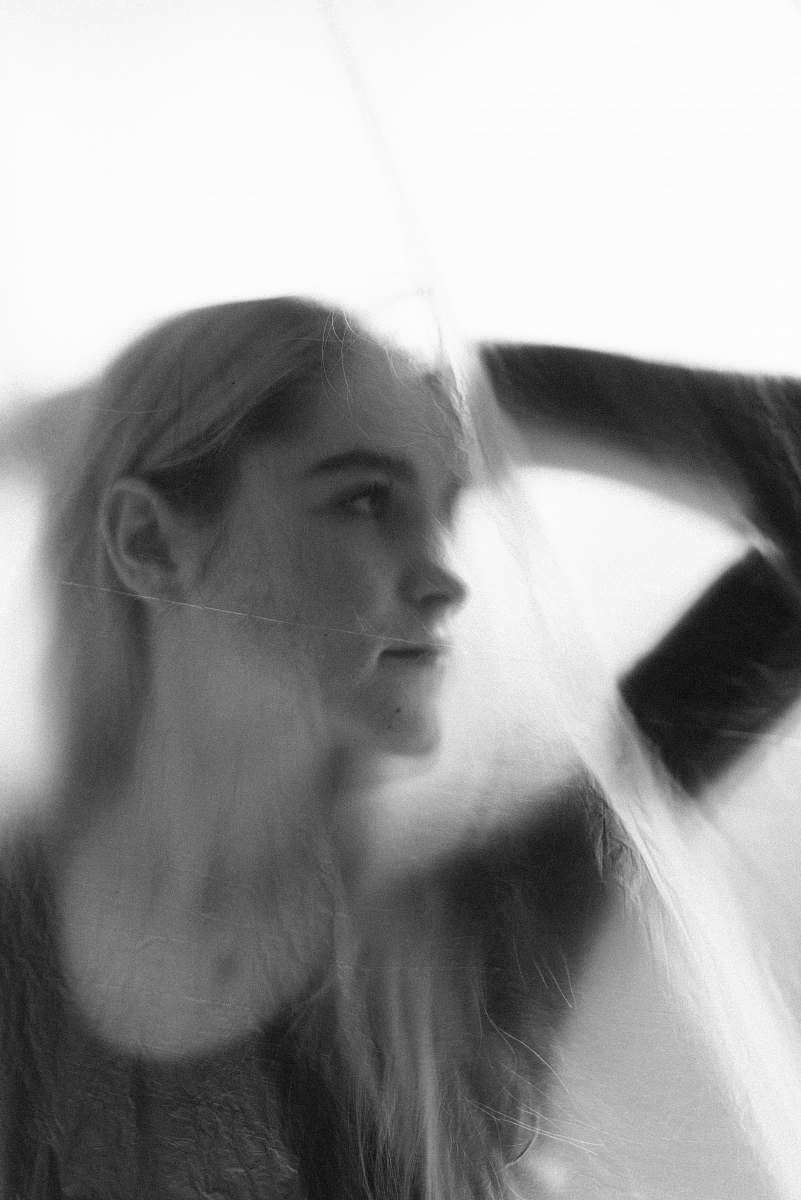 apparel womans face in grayscale clothing