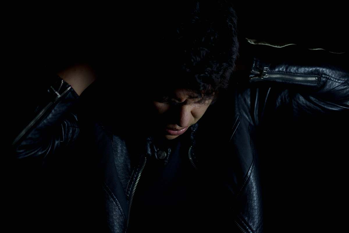 clothing man in black leather jacket coat