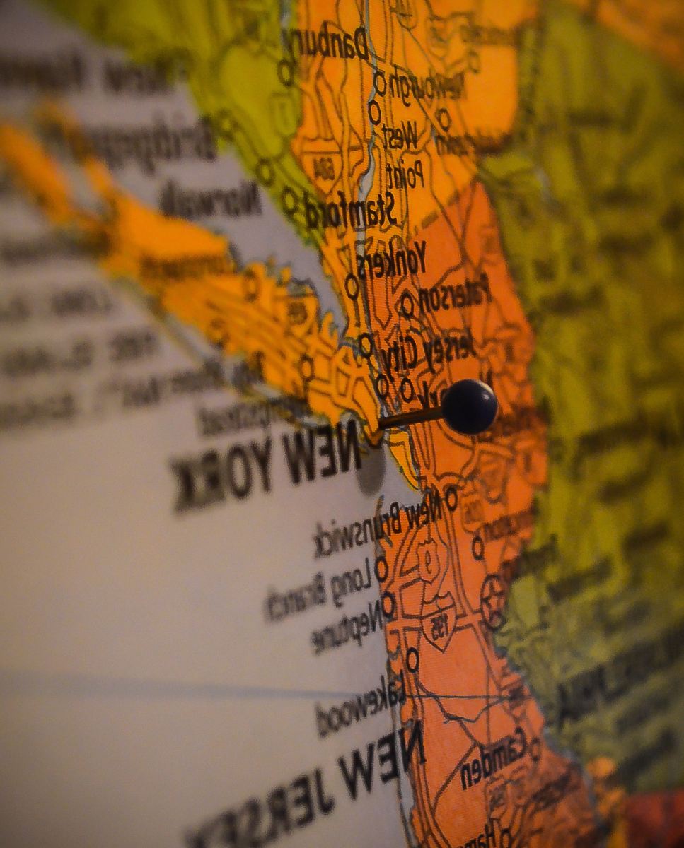 closeup photo of New York map