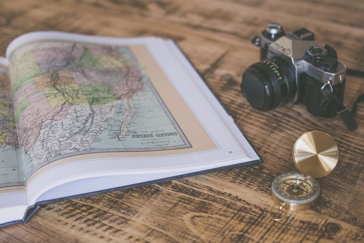 compass with map on table