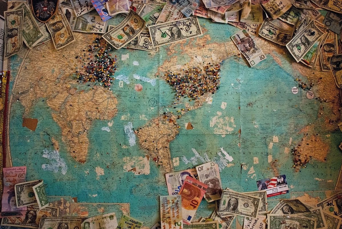 U.S. dollar banknote with map