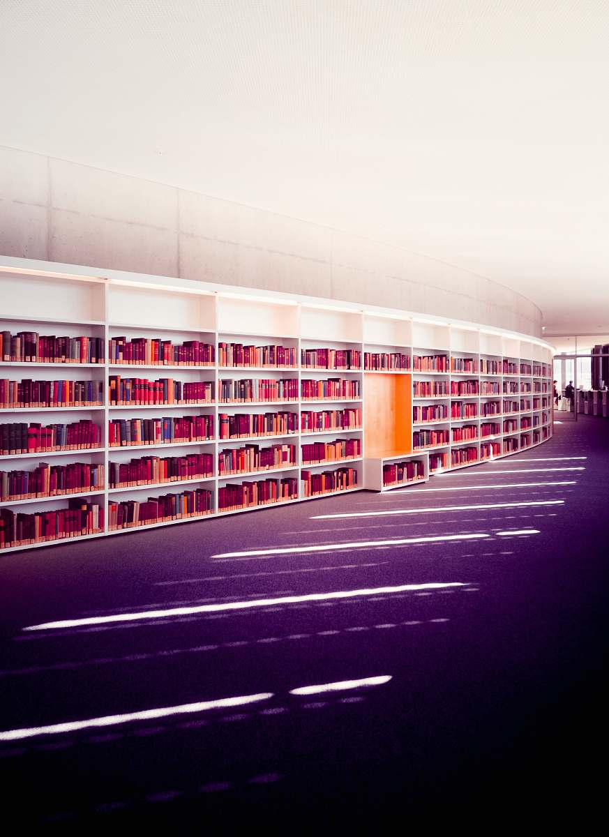 library white wooden bookshelf indoors