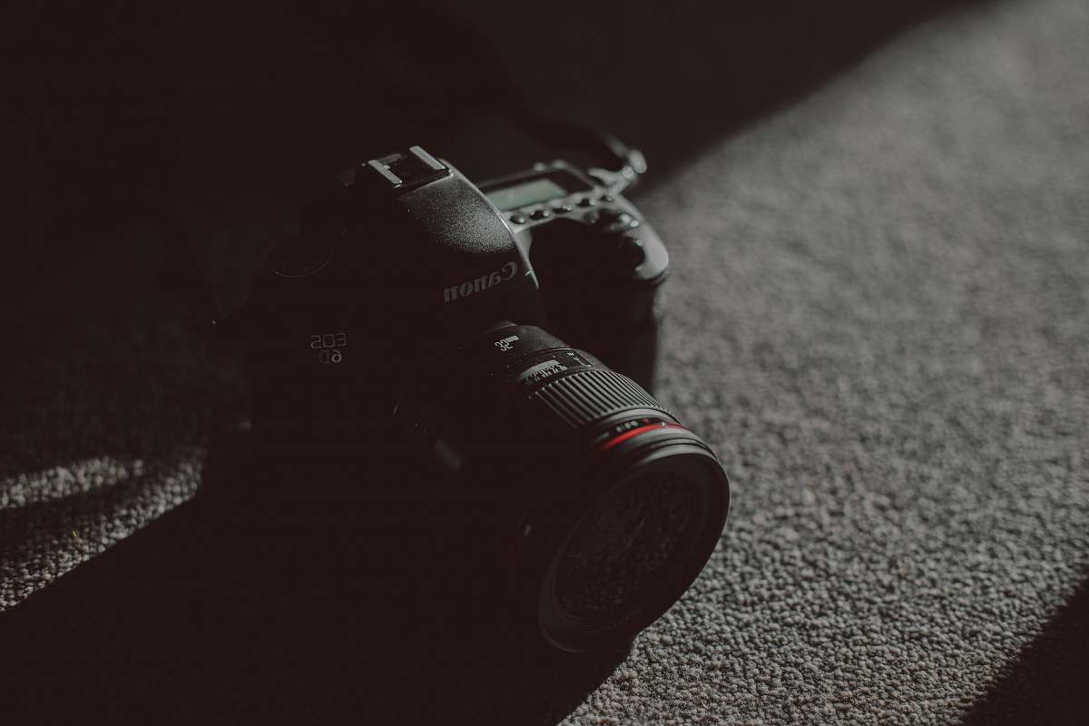 camera black Canon EOS 6D on gray textile electronics