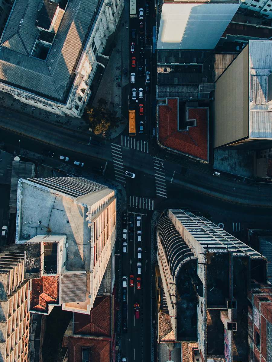 Brick Aerial View Of Road Intersection Surrounded By High Rise ...