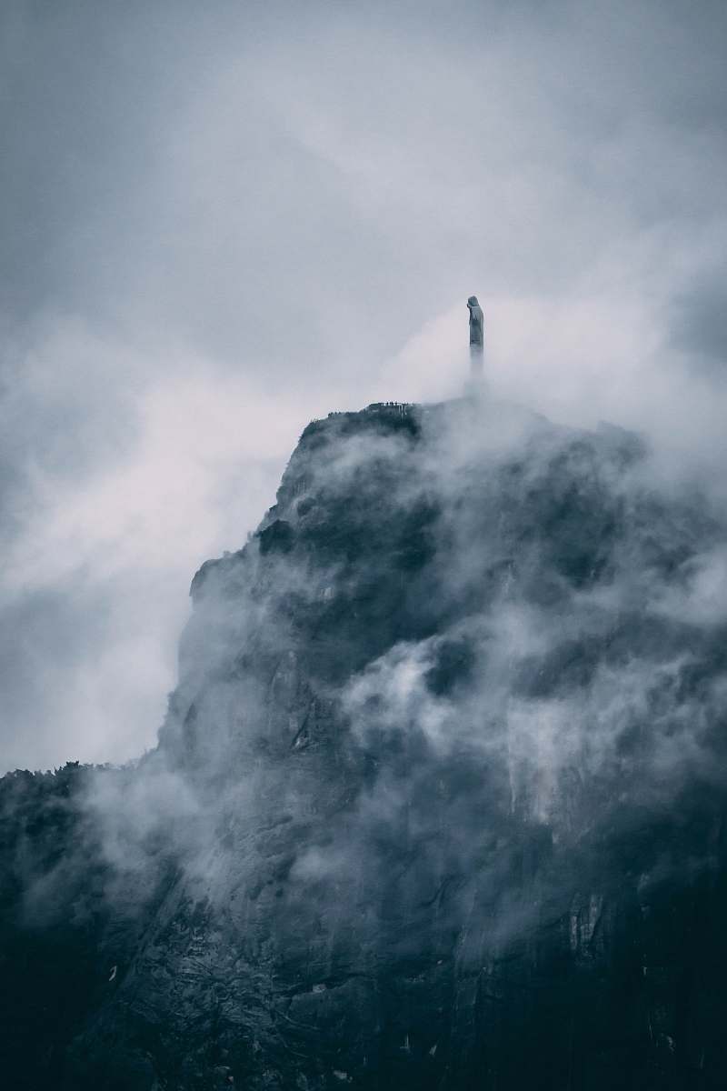grey Christ the Redentor Statue mountain