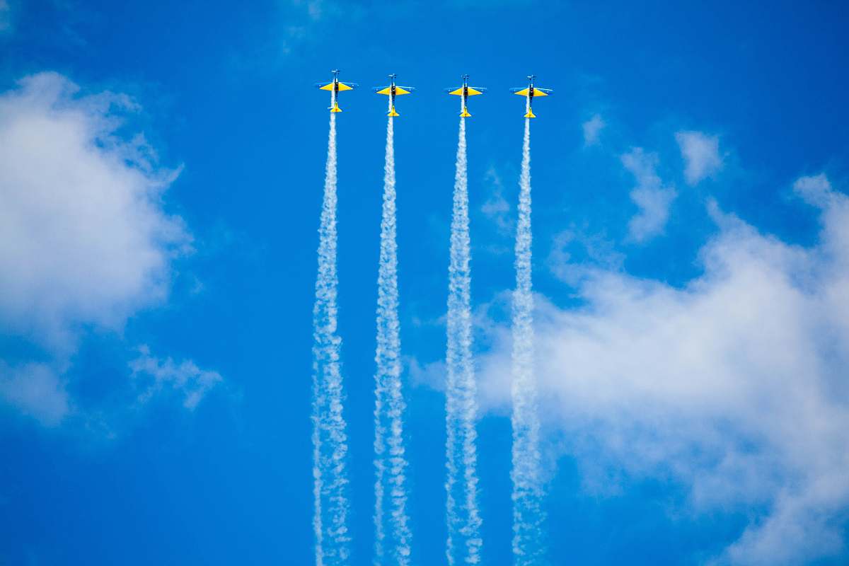 Blue Four Stunt Planes During Daytime Leite Lopes Airport Image Free Photo