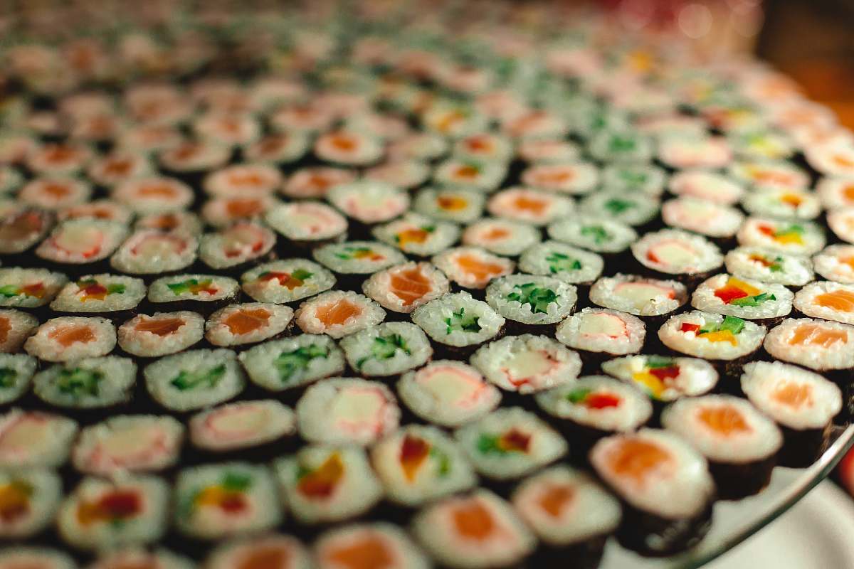 sushi green white and brown round cookies meal