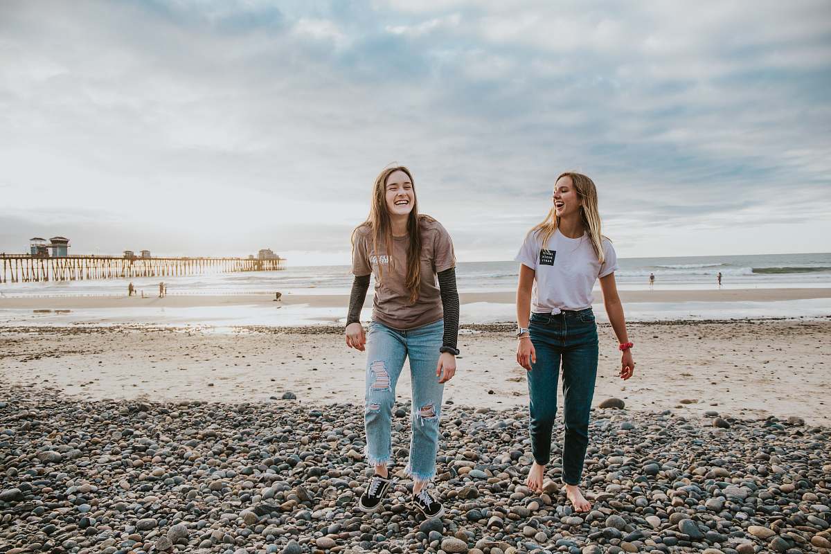 Person Two Women Walking On Pebbles Human Image Free Photo