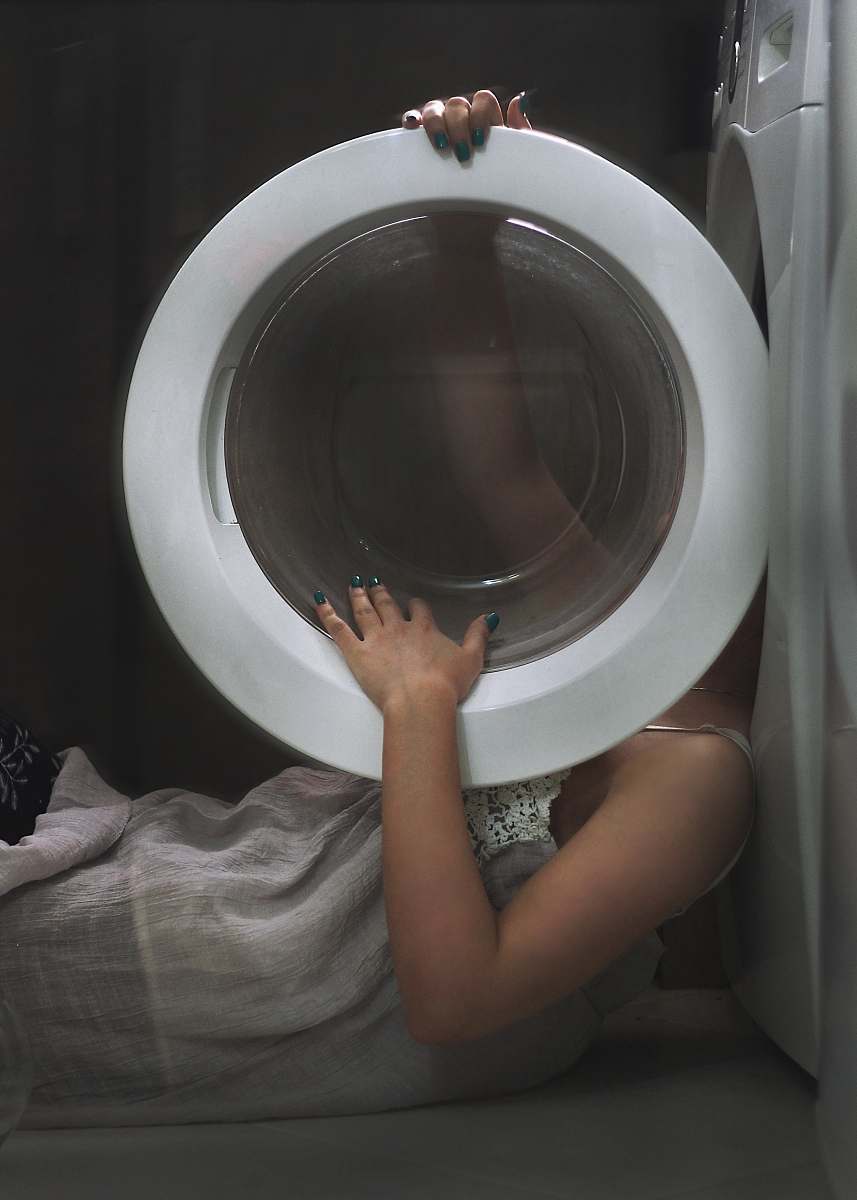 laundry round white framed mirror appliance