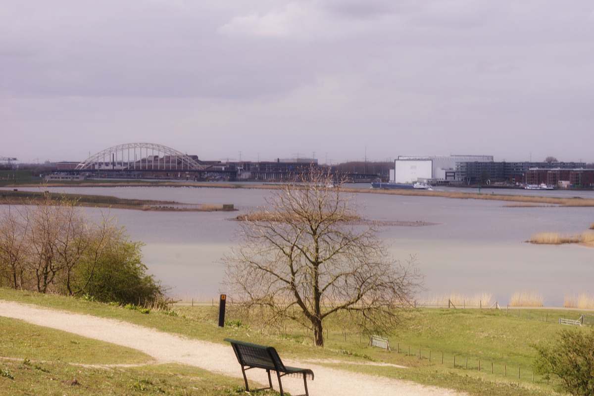 furniture black metal bench near body of water during daytime netherlands