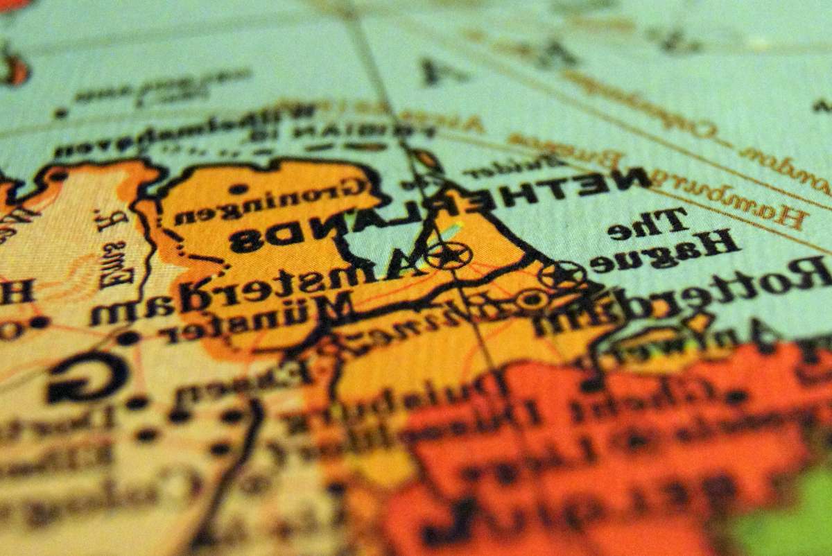 text selective focus of Netherlands map map
