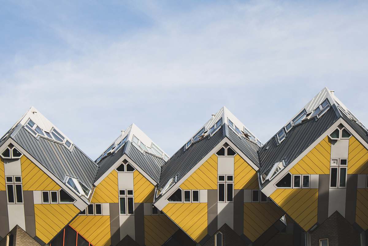 architecture yellow and gray houses roof