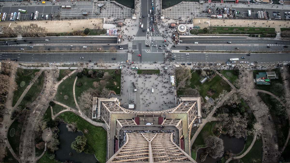paris aerial view photography of Eiffel Tower road