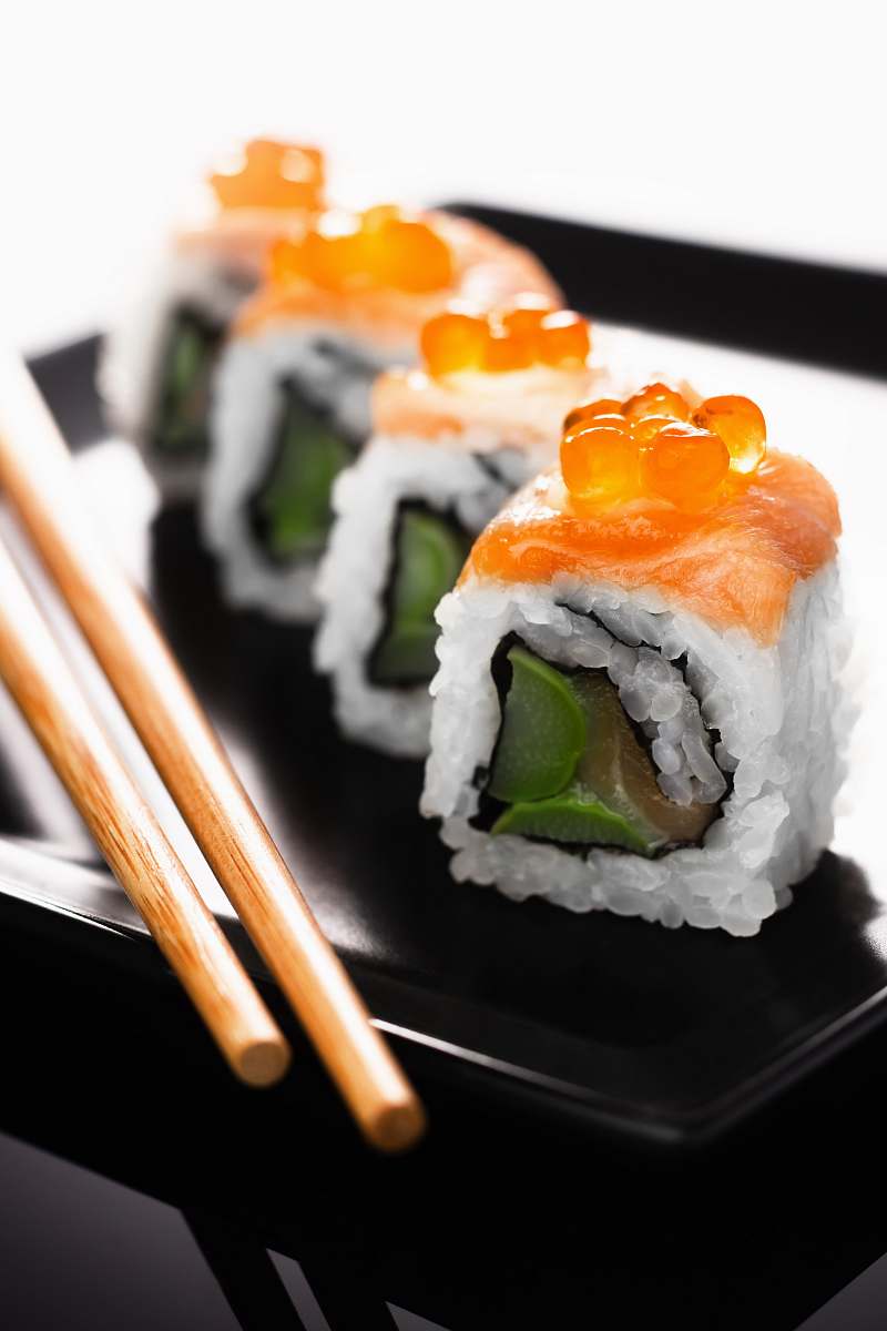 sushi sushi on black ceramic plate burger