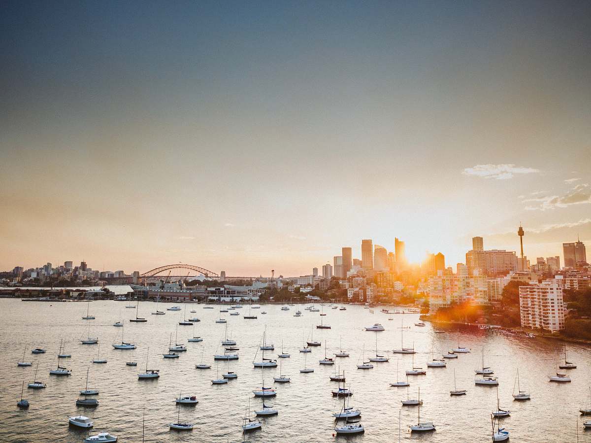 water aerial view of white ships sydney