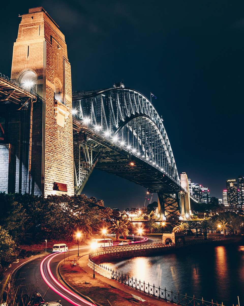 sydney black and brown concrete bridge during night time city