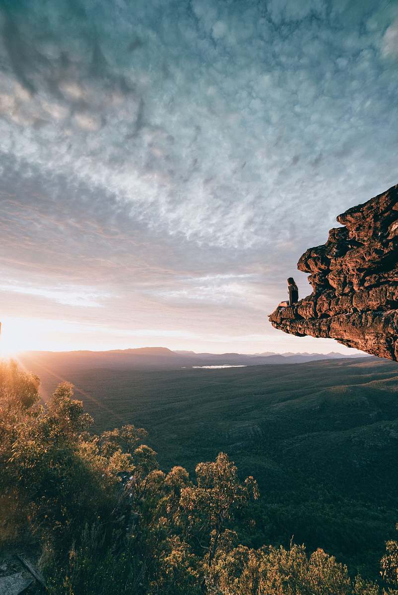 rock man sitting on mountain rock tree