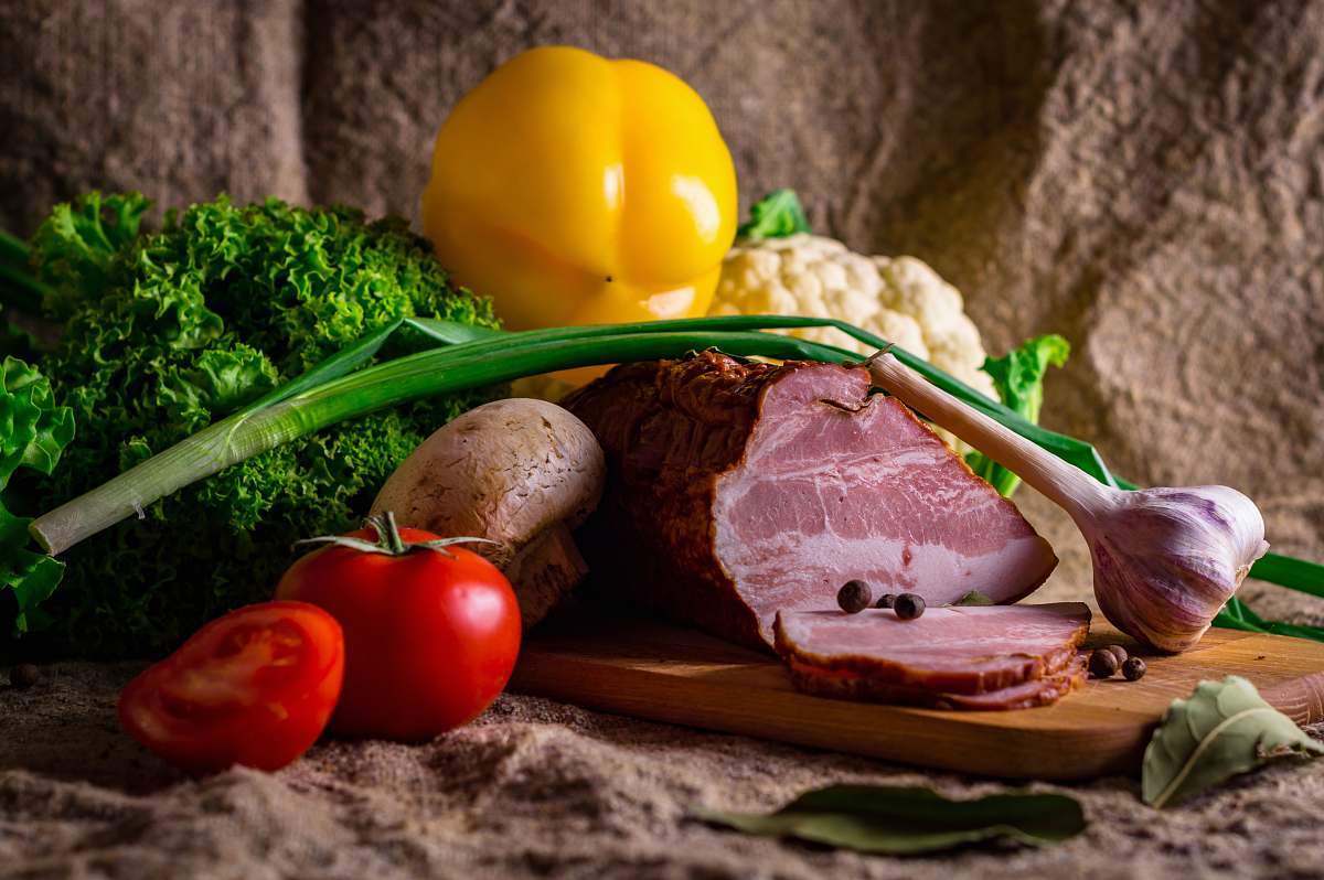 produce raw meat and vegetables flora