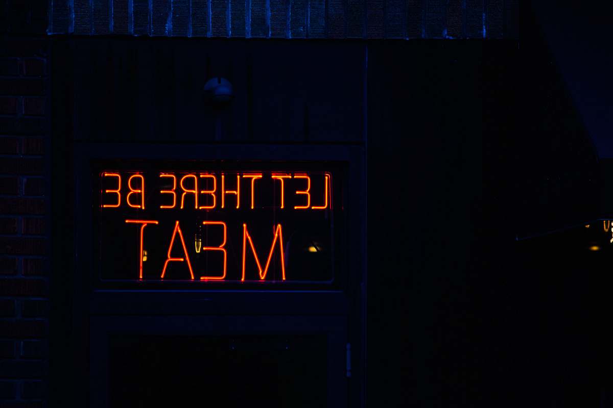 door let there be meat neon light woodstock bbq