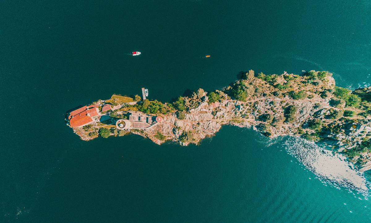 nature aerial photography of island land