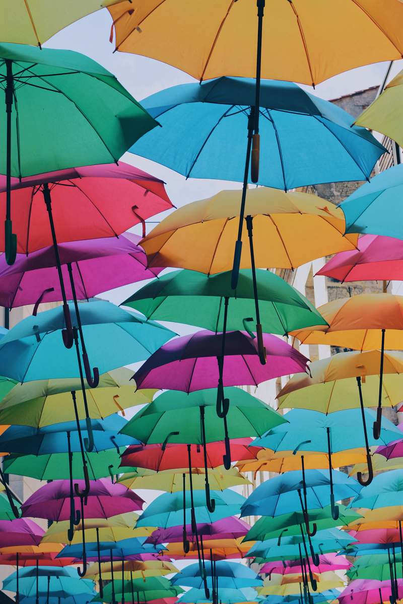 canopy assorted colored umbrellas bordeaux
