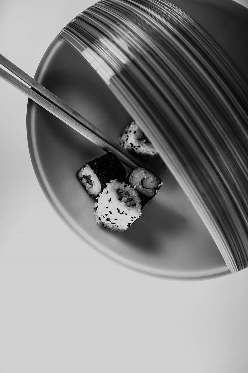 cutlery plate of sushi spoon