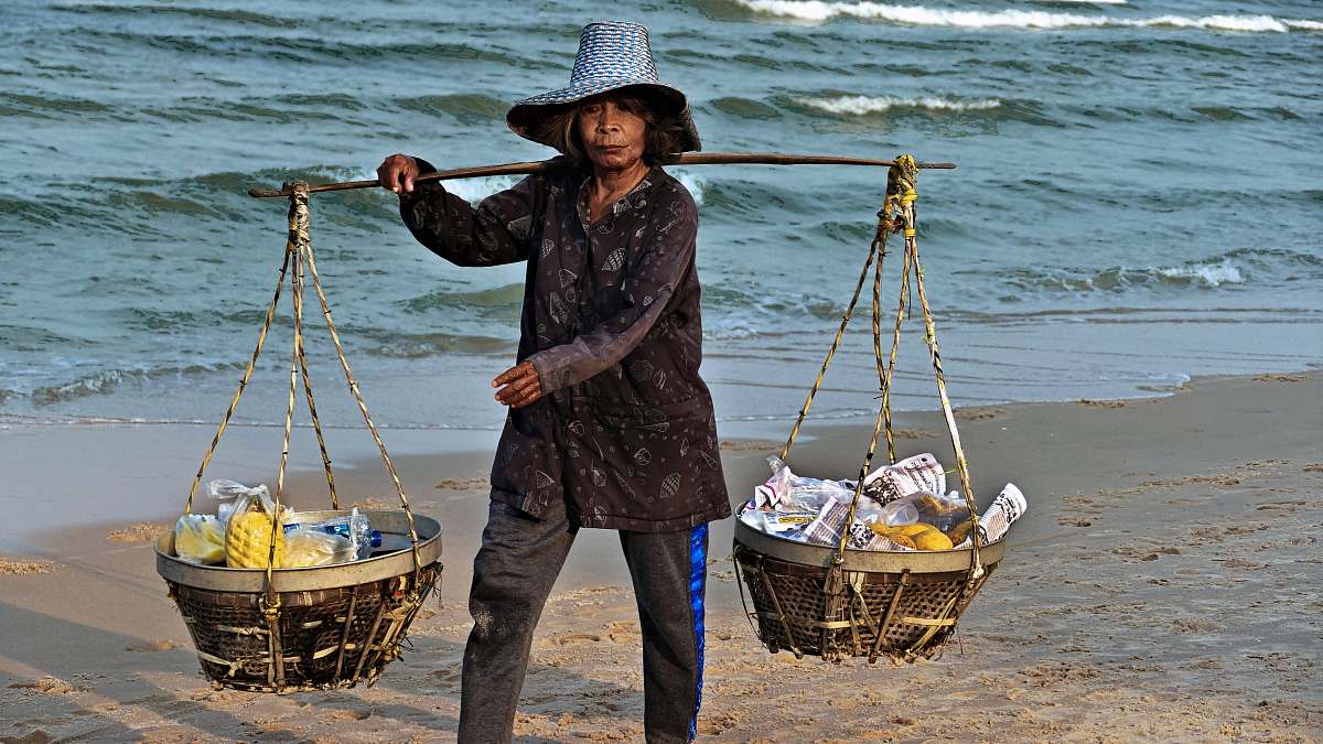 human woman carrying basket person