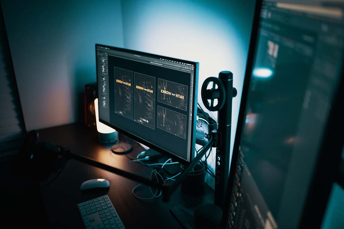 table computer set up on table desk