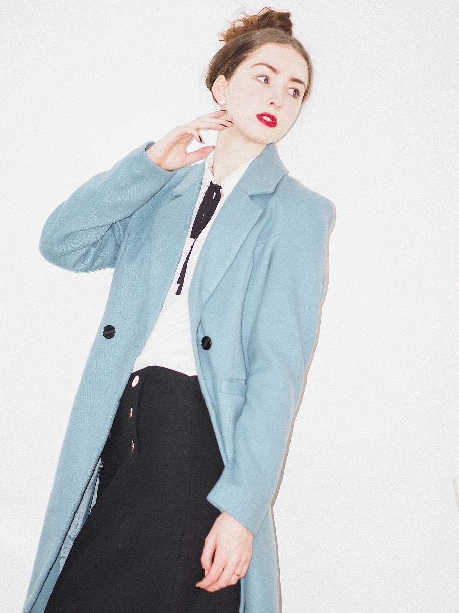 clothing woman in pink blazer and black skirt coat