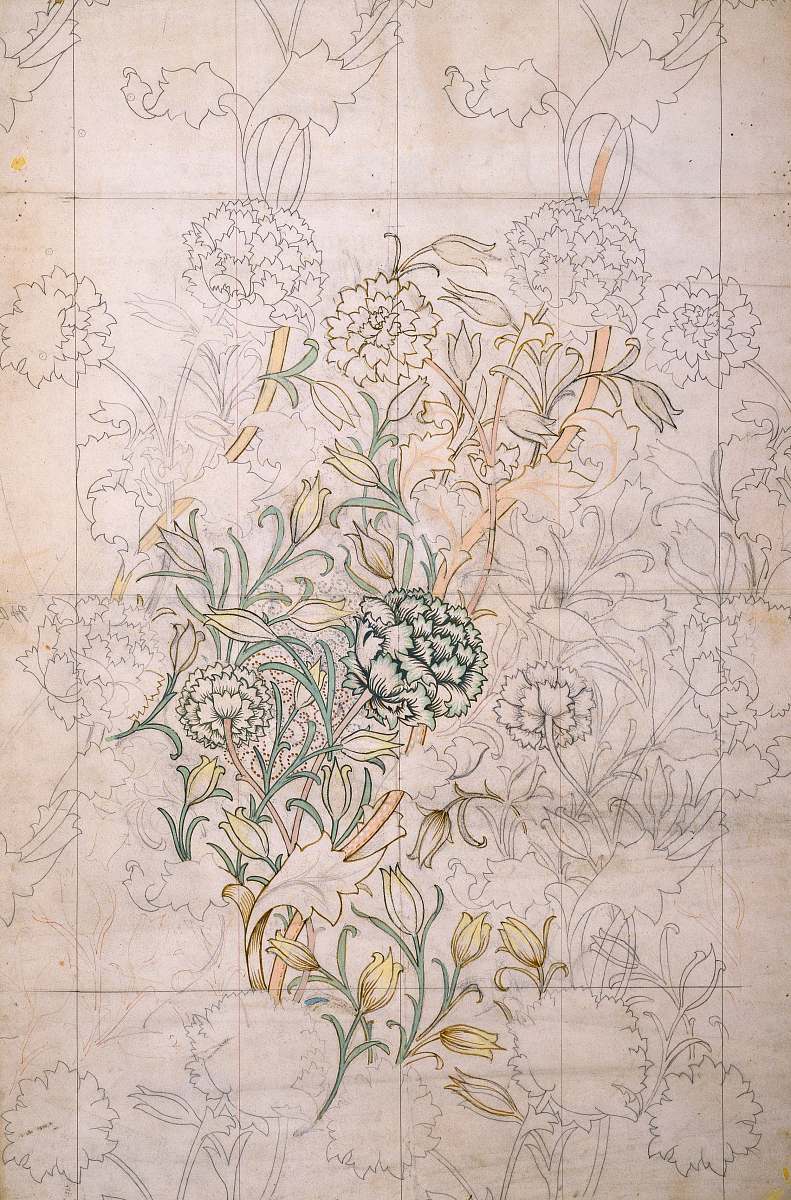drawing white and black floral textile diagram