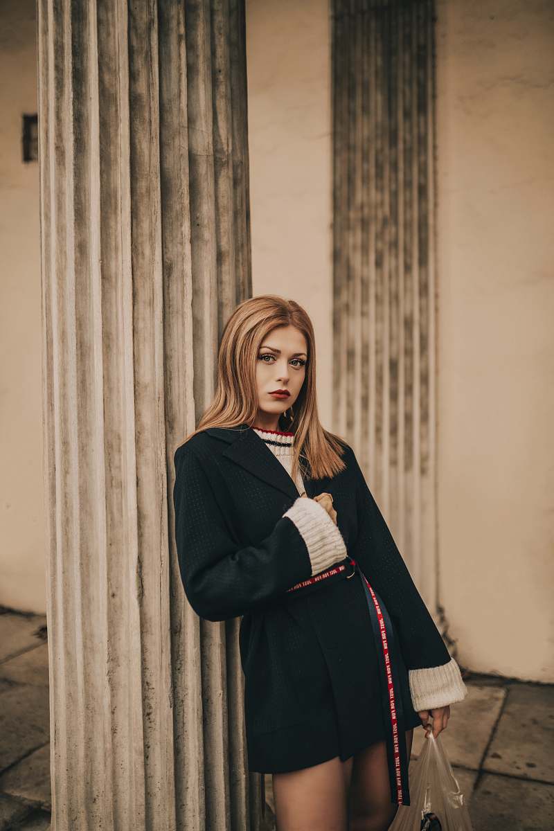 apparel woman wearing black cardigan sleeve