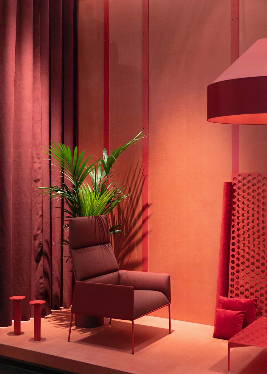 furniture empty gray sofa chair beside palm tree living room