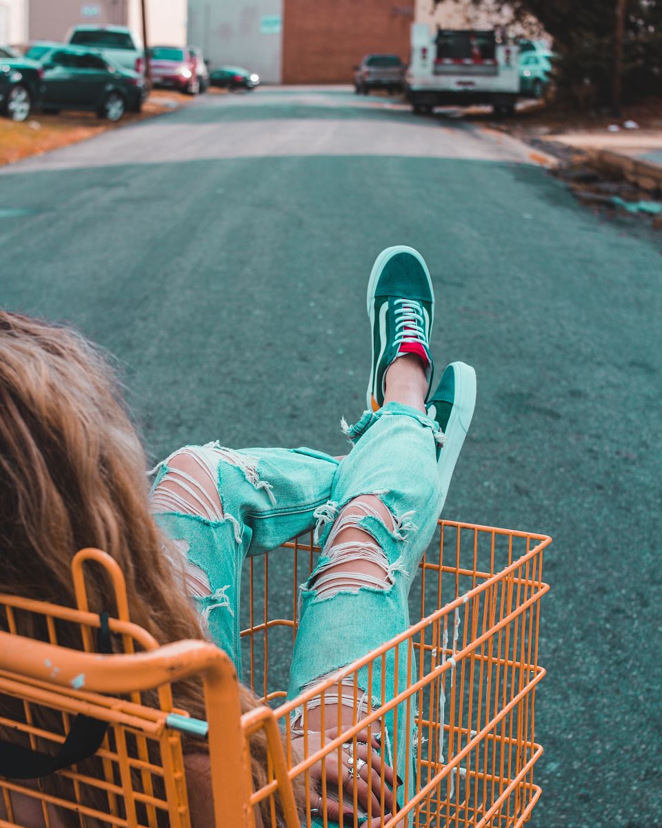 woman in shopping cart