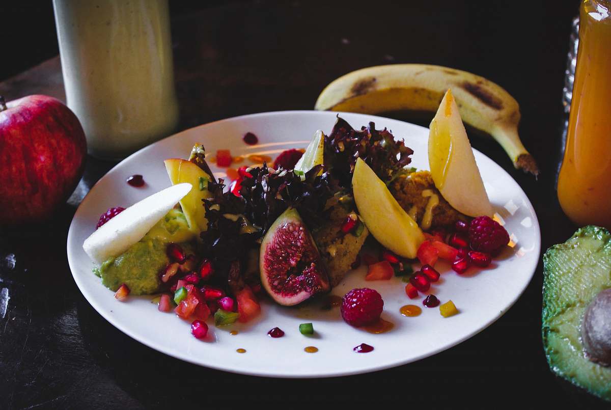 fruit tray of variety of fruits apple