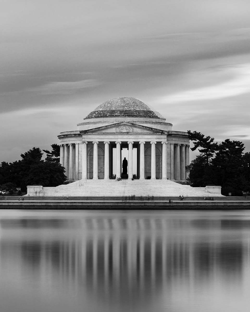 architecture grey cloudy sky over Washington landmark black-and-white