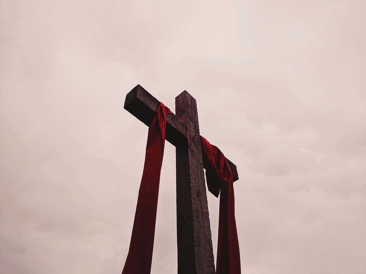 flag low angle view of cross with red garment cross