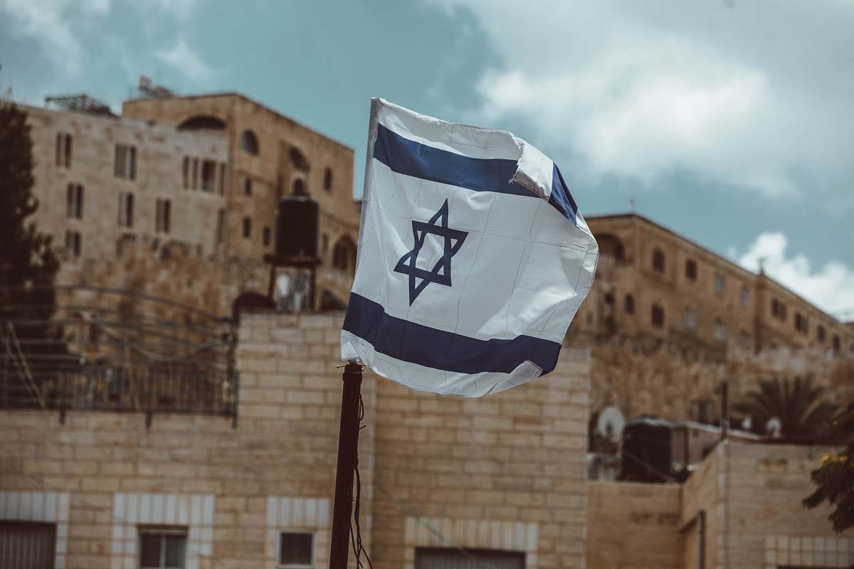symbol blue and white flag on pole city