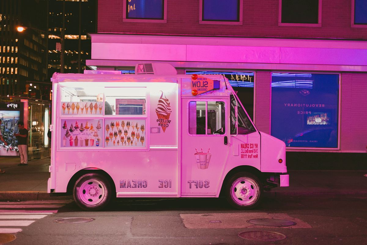 White Ice Cream Truck Parked On Road Image Free Photo