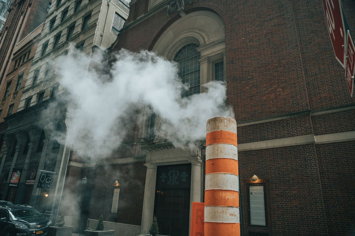 white smoke near building