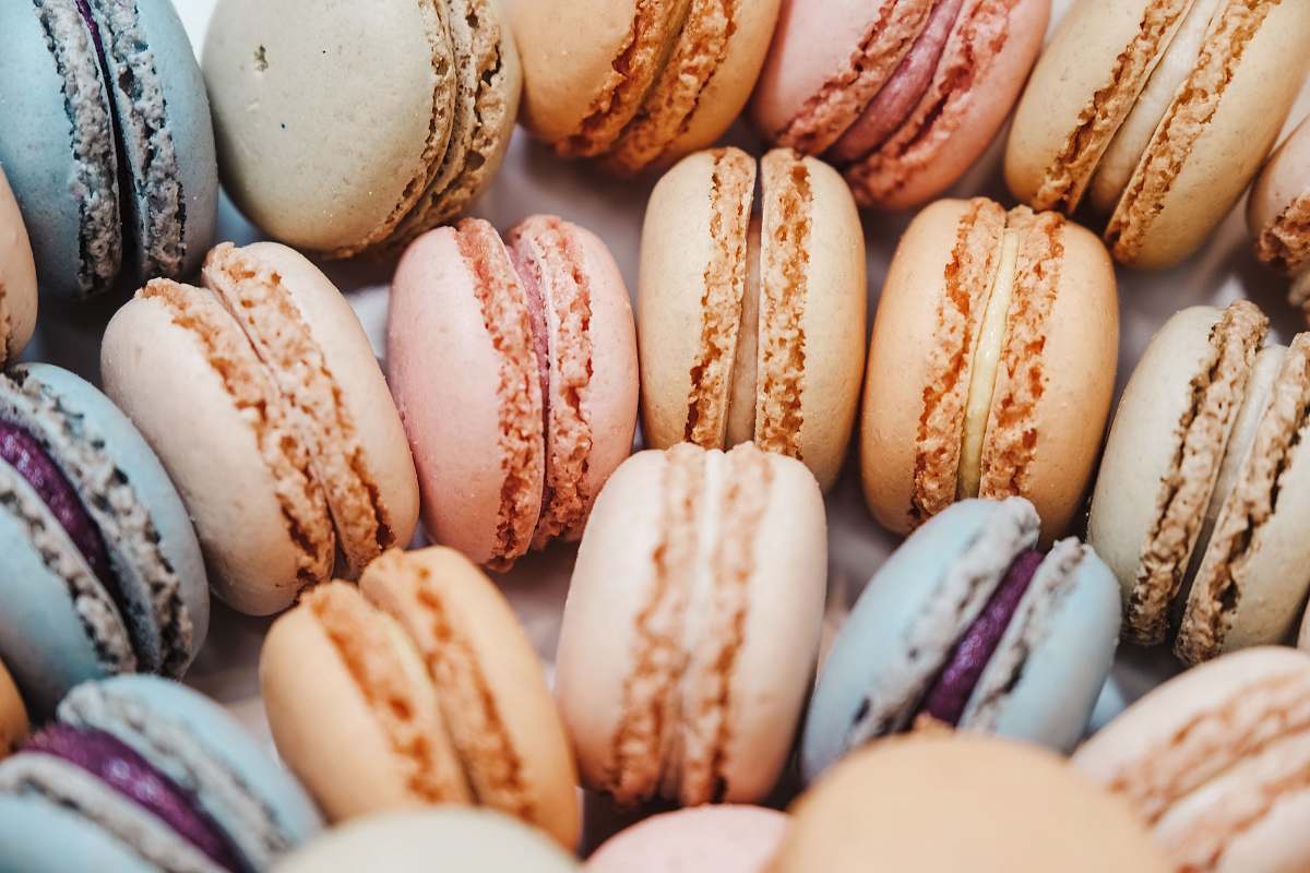 sweets French macaroons with different colors confectionery