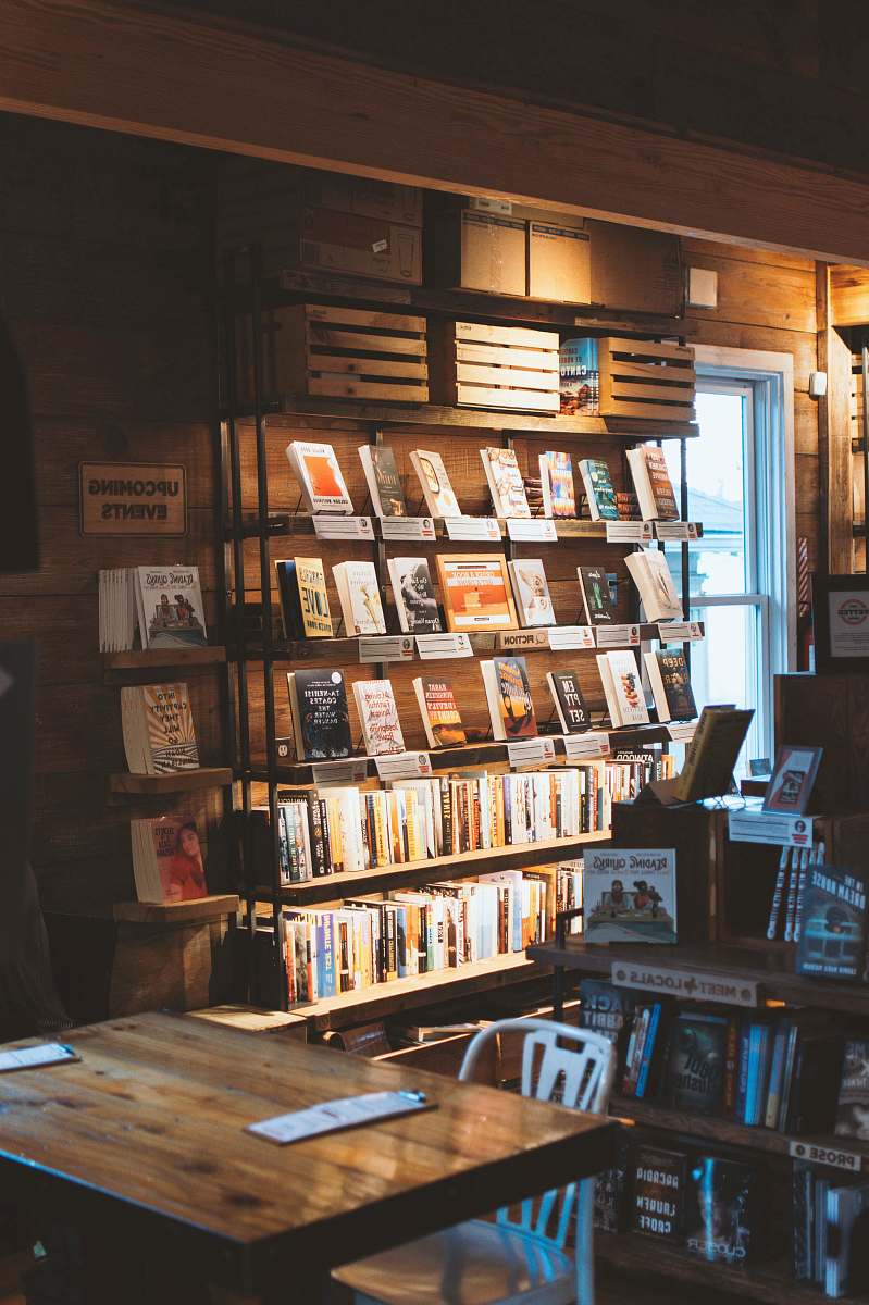 indoors book display in dim room book