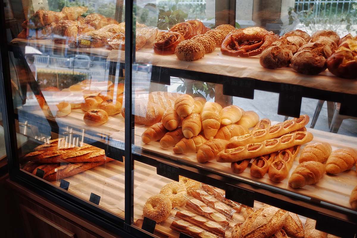 bakery breads in display shelf bread